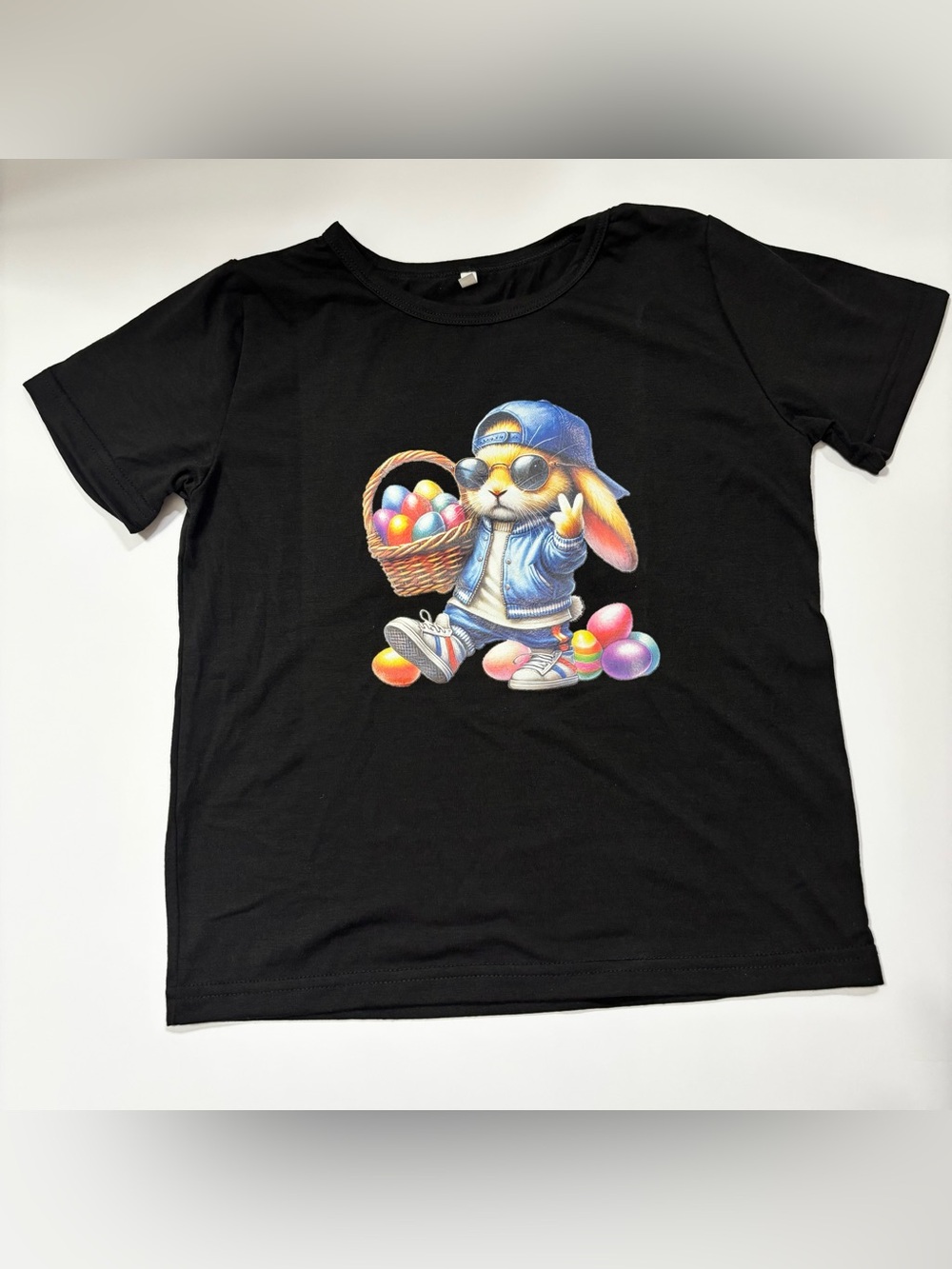 Kids Black Graphic Bunny T-Shirt 
Size 7-8 years old   short Sleeve